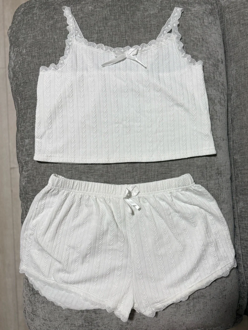 Women's White Lace Trim Camisole & Shorts Sleep Set